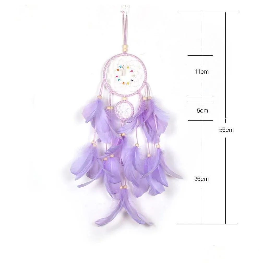 LED Light Dream Catcher Handmade Feathers Car Home Wall Hanging Decoration Ornament Gift Dreamcatcher Wind Chime christmas birthday