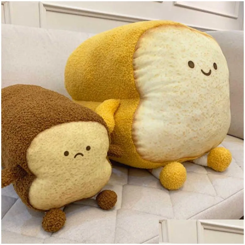 funny emotion bread plush toy pillow stuffed food plush toy simulation sliced bread toy pillow shoulder bag kids bag doll toys q0727