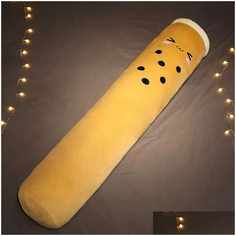 real-life bubble tea plush long pillow toys boba fruit tea cup pillow cylindrical cushion home decor kids gift for kids birthday q0727