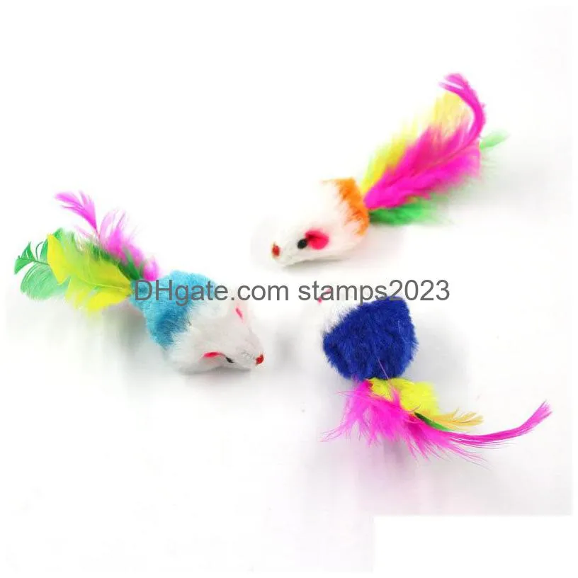 Cat Toys Colorf Feather Grit Small Mouse Cat Toys For Funny Playing Pet Dog Animals Kitten Fy4654 Drop Delivery Home Garden Pet Suppli Dhzbq