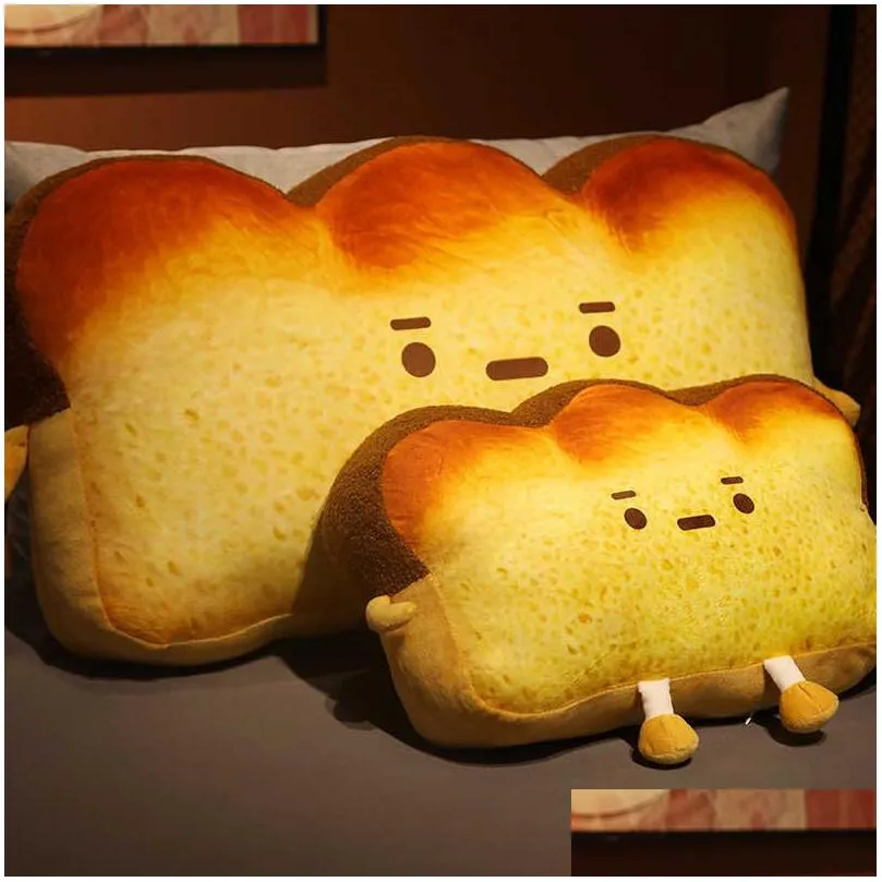  emoticon toast bread bed cushion stuffed cartoon food bed bedside pillow funny gift for grl bedroom decor toy for him q0727