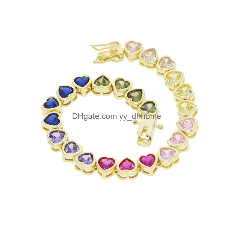  design rainbow colorful mini love hearts zircon bracelet women men hip hop iced out bling cubic zirconia couple jewelry