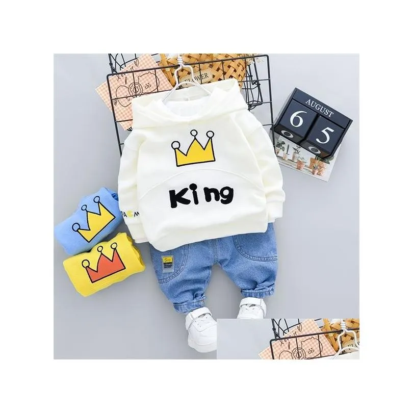  kid boy casual hooded clothing set outfit 1 2 3 4 years cute cartoon letter print t-shirt and jeans kids boy costume x0401