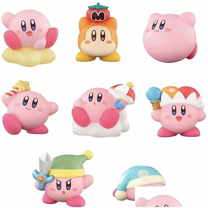 Bath Toys 8 Piece Set of Kirby Action Figures Collection Cute Pink Pvc Material Figurines Collectibles Best Christmas Gift for Child