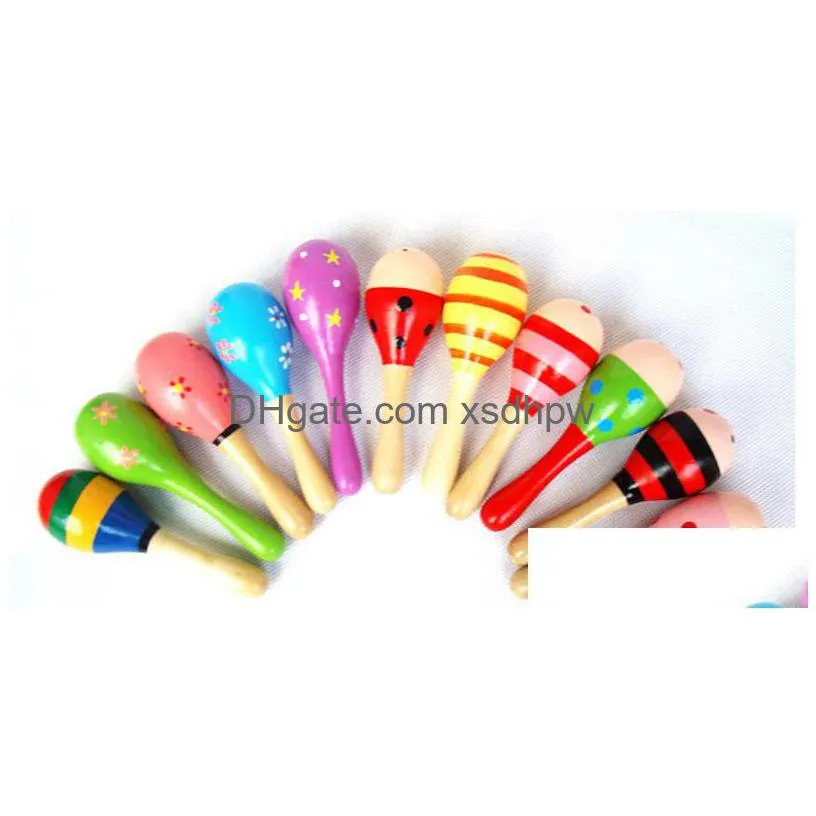 11cm baby toy kids wooden rattle maracas cabasa music instrument sand hammer orff instrument infant toys