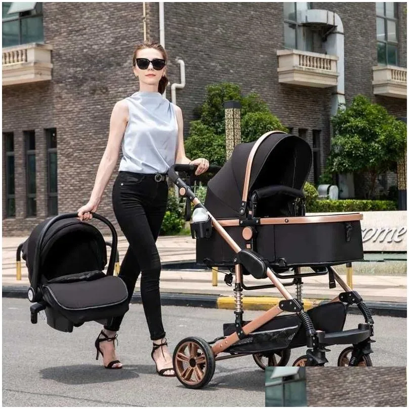 luxury 3 in 1 baby stroller portable high landscape gold black baby carriage folding multifunctional born carrinho de bebe l230625