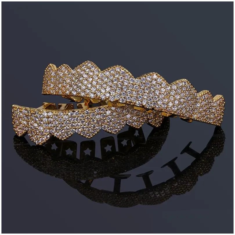 Hip Hop Jewelry Mens Diamond Dientes Grillz Teeth Gold Silver Luxury Designer Iced Out Grills Hiphop Rapper Men Fashion Jewlery