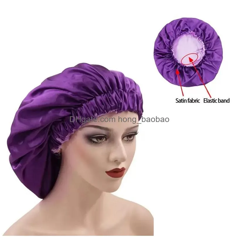 factory direct -selling caps plus size elastic double layer satin sleeping cap europe and the united states wash wide side hair protection