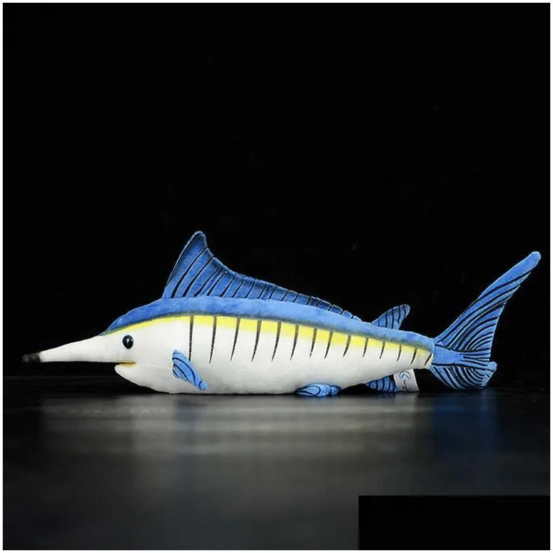 46cm blue marlin makaira nigricans lifelike stuffed plush toy real life soft sea animals fish simulation dolls for kids gift q0727