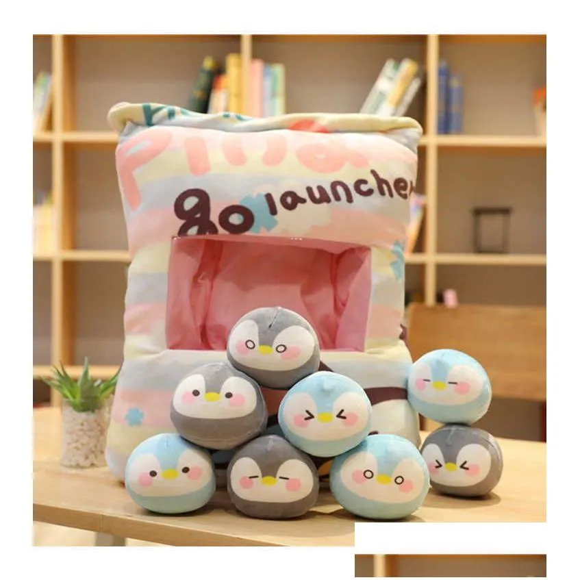 8pcs mini penguin plush toy in a creative pillow stuffed rabbit corgi dog pudding snacks stuffed toy in a cushion throw pillow q0727