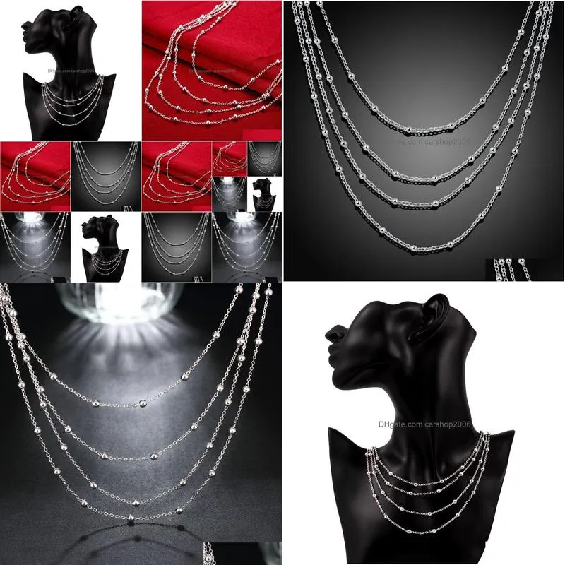 fine 925 silver color necklace jewelry european style women lady cute charms beads chain fashion valentines day gift