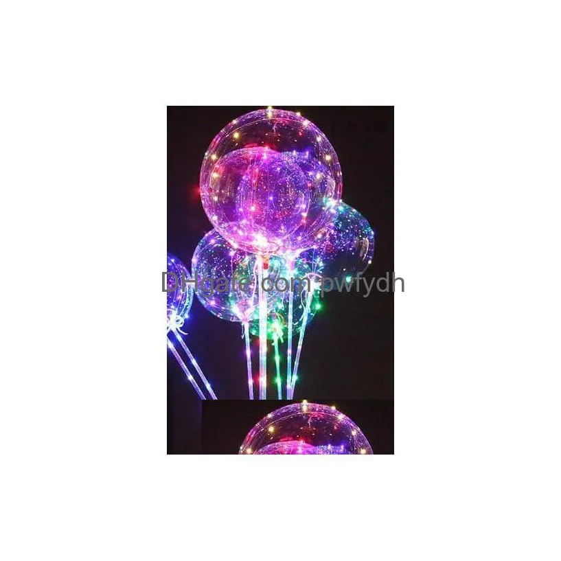 Party Decoration Luminous Led Balloon Transparent Colored Flashing Lighting Balloons With 70Cm Pole Wedding Decorations Holiday Supp Dhwng