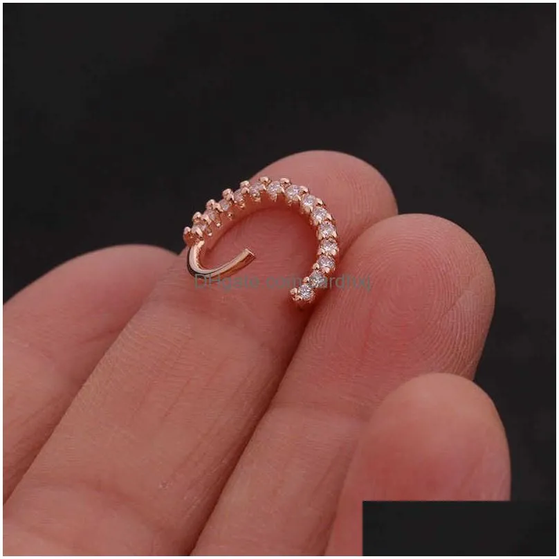 Hoop & Huggie Shiny Cubic Zirconia Nose Ring Hie Hoop Earring Creative Micro Inlaid Nail Round Nasal Septum Loop Ear Bone Human Body P Dh65V