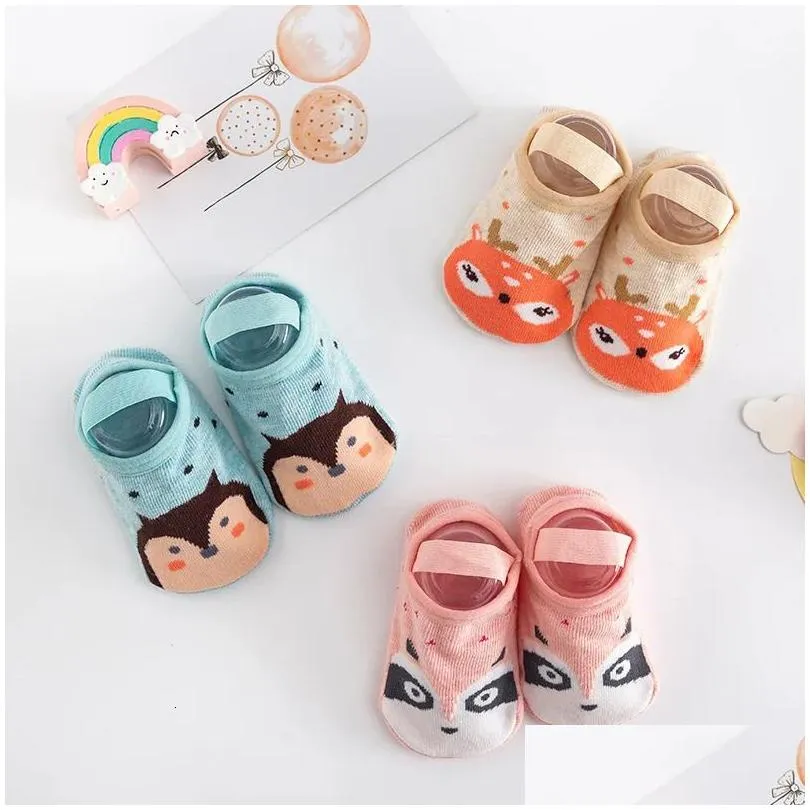 Kids Socks 6 pairs/lot Baby toddler kinder socken kids cartoon shoes socks dispensing 0-3y non slip baby lace-up floor socks 231016