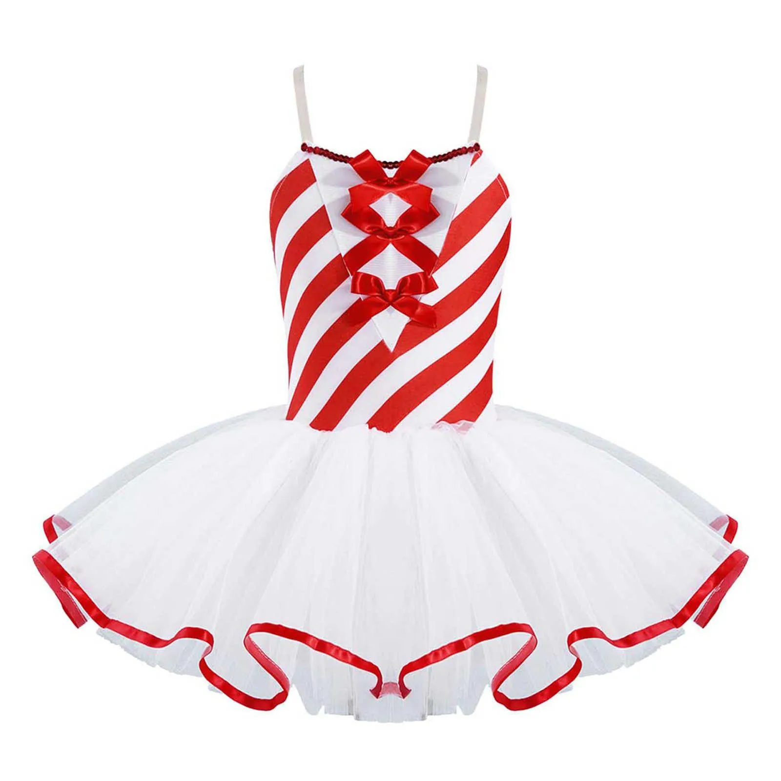 sleeveless adjustable straps bowknot striped tutu dress kids girls gymnastics figure ice skating dress christmas dance costume g1026