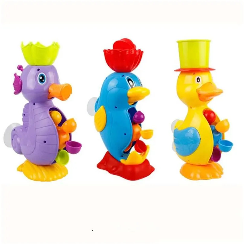 Bath Toys Shower Bath Toys for Kids Cute Yellow Duck Waterwheel Sea horse Toys Baby Faucet Bathing Play Water Spray Game Baby Toys