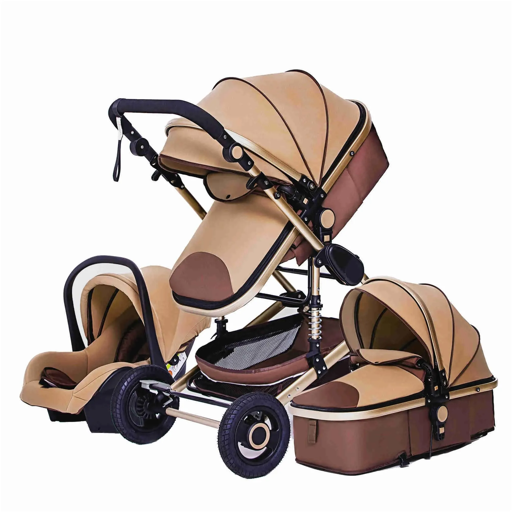 luxurious baby stroller 3 in 1 portable travel baby carriage folding prams aluminum frame high landscape car for born baby