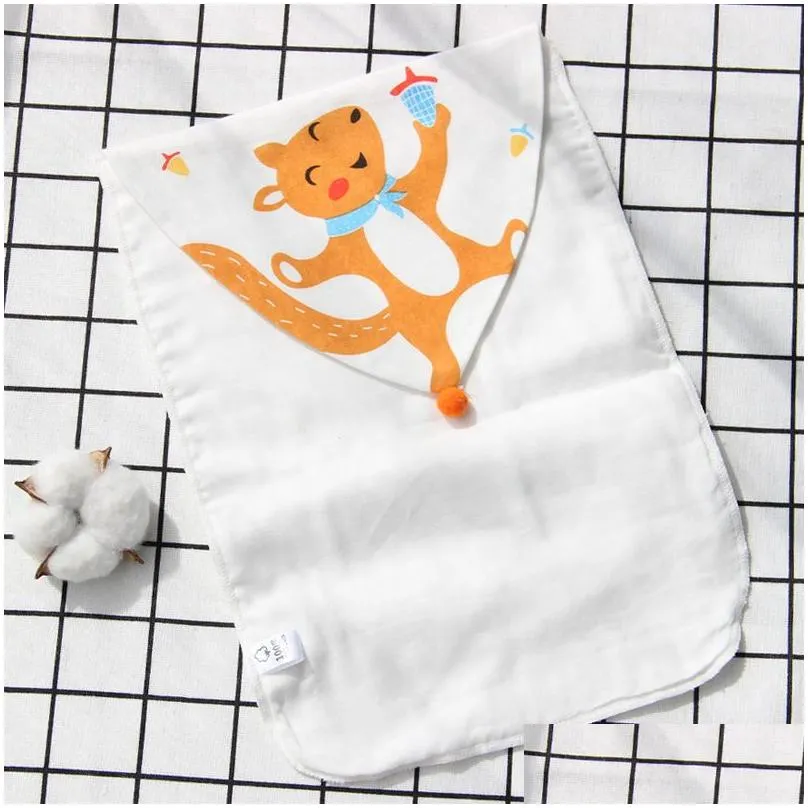 Baby Sweat Wipes 4 Layer Cartoon pad back towels for kids 4 layers of gauze sweat-proof towel Animal Picture Cotton Summer Absorb