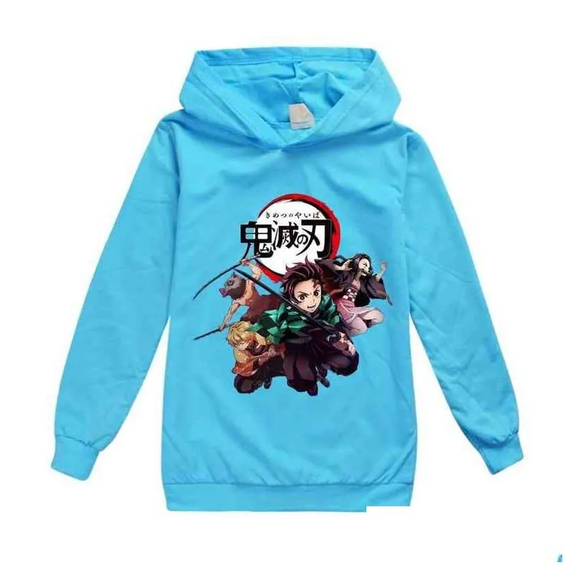 japanese anime demon slayer kimetsu no yaiba hoodies baby boy girl teen kids cartoon blade top tee clothing for children t shirt g1224