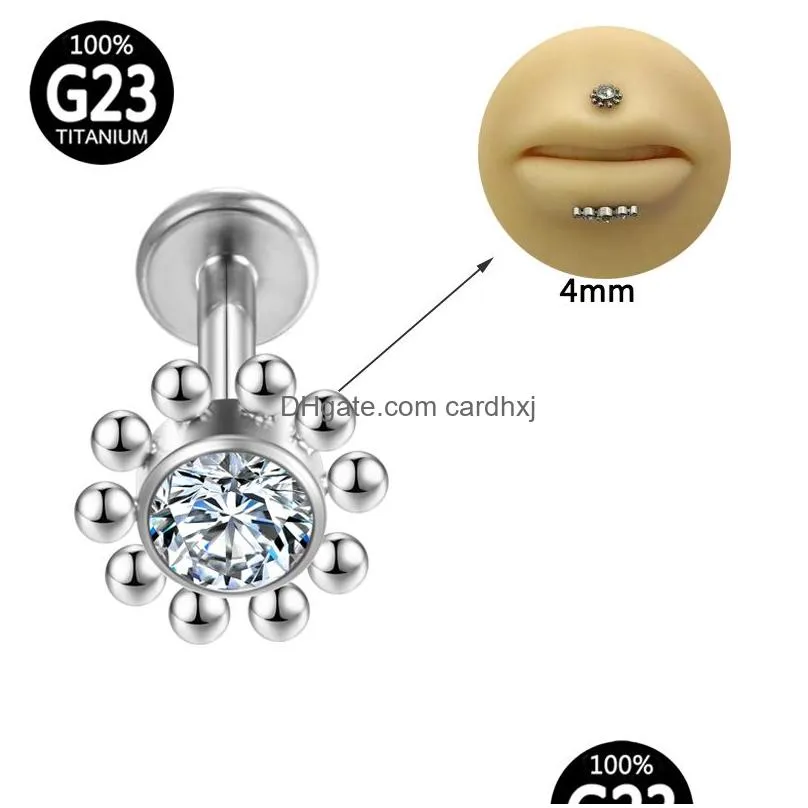 Labret, Lip Piercing Jewelry Septum Piercing Clicker Lip Stud Y Charming G23 Zircon Tragus Titanium Ball Helix Labret Earrings Body Je Dhl0K