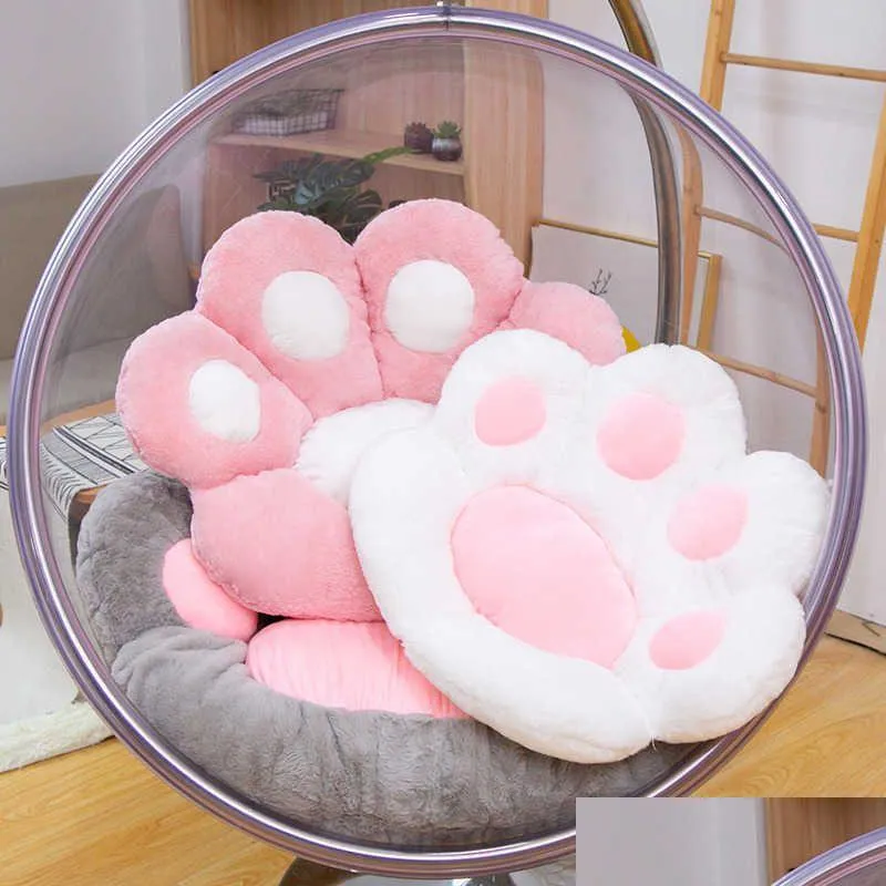 soft long plush bear paw chair pillow stuffed  size hanging chair seat pillow pink cartoon cat paws sofa decor cushion q0727