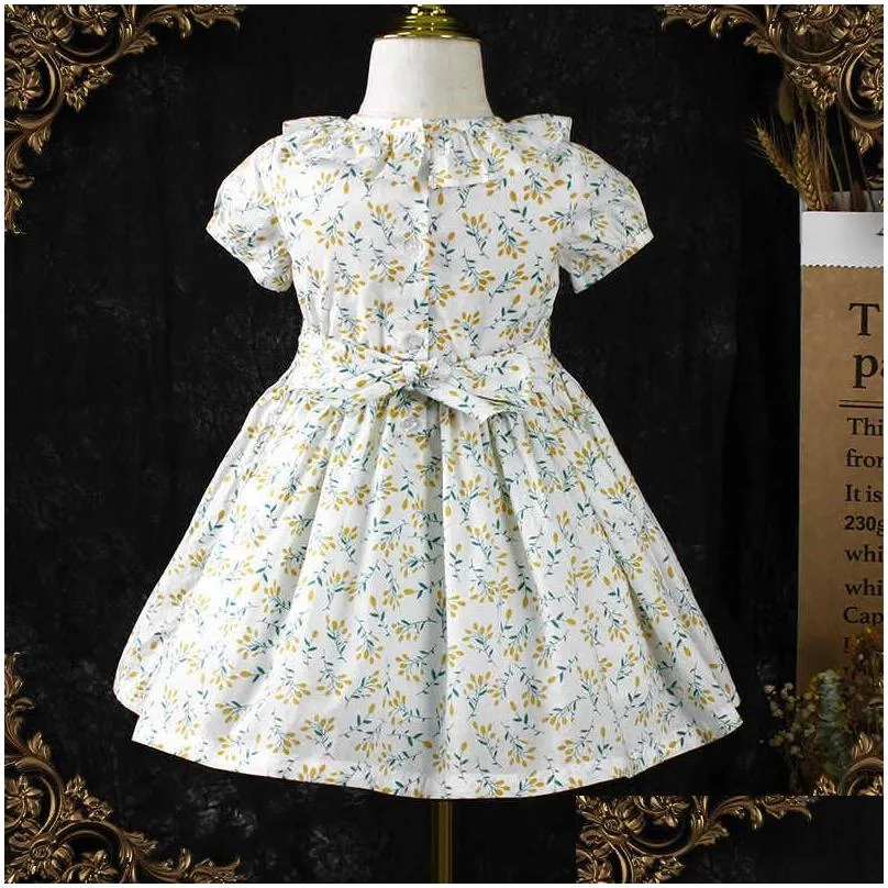 kids girls handmade floral smocked dresses summer 2023 toddler girl flower smock dress for party wedding baby elegant outfit g1218