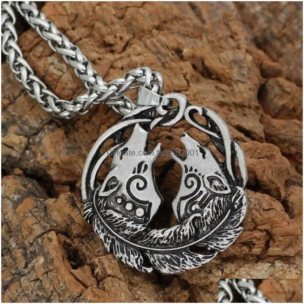 Pendant Necklaces Items Mens Girls Stainless Steel Jewelry Couple Love Wolf Necklace Chains Women Unisex Drop Delivery Pendants Dhxru