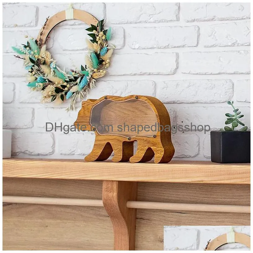 Bottles & Jars Wooden Animal Money Saving Box Gifts For Kids Elephant Piggy Banks Pig Whale Hippo Moneys Storage Drop Delivery Home Ga Dhnt5