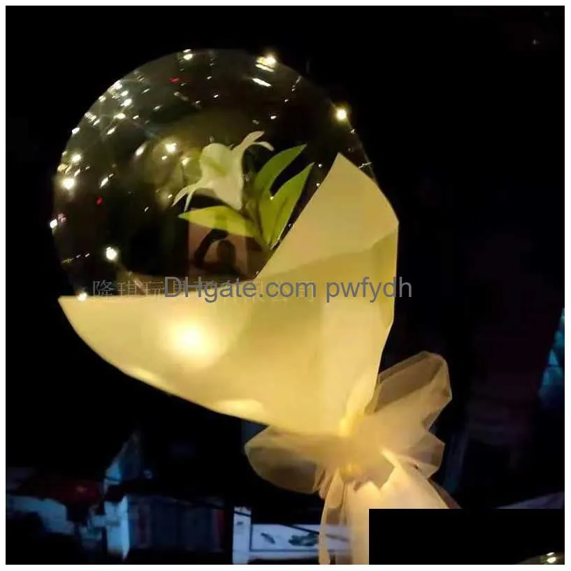 Party Decoration Fashion Led Luminous Balloon Bouquet Transparent Bubble Rose Sunflower Lily With Stick Bobo Ball Valentines Day Gif Dhe2Q