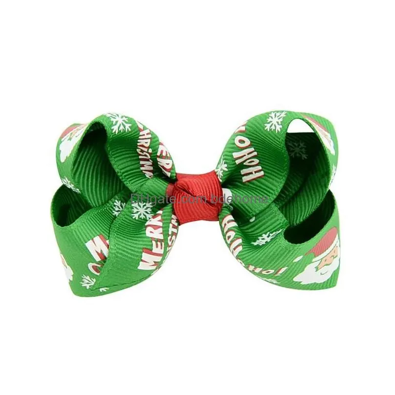 Other Fashion Accessories Baby Girls Bow Hairpins Barrettes Christmas Ribbon Cartoon Elk Snowflake Print Kids Headwear Hair Clips Acce Dhu1J