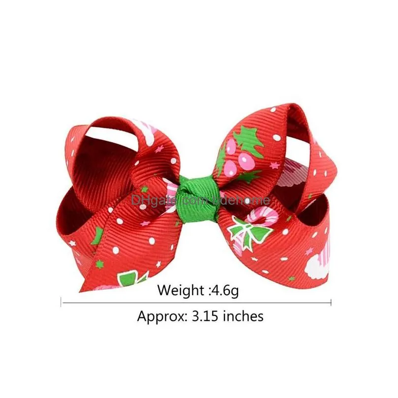 Other Fashion Accessories Baby Girls Bow Hairpins Barrettes Christmas Ribbon Cartoon Elk Snowflake Print Kids Headwear Hair Clips Acce Dhu1J