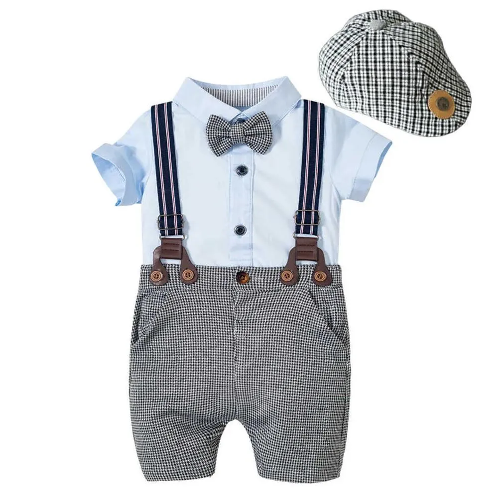 baby clothes born boys romper suit plaid cup add sky blue romper add shorts add belt cotton born summer boy clothing kb8067 g1023