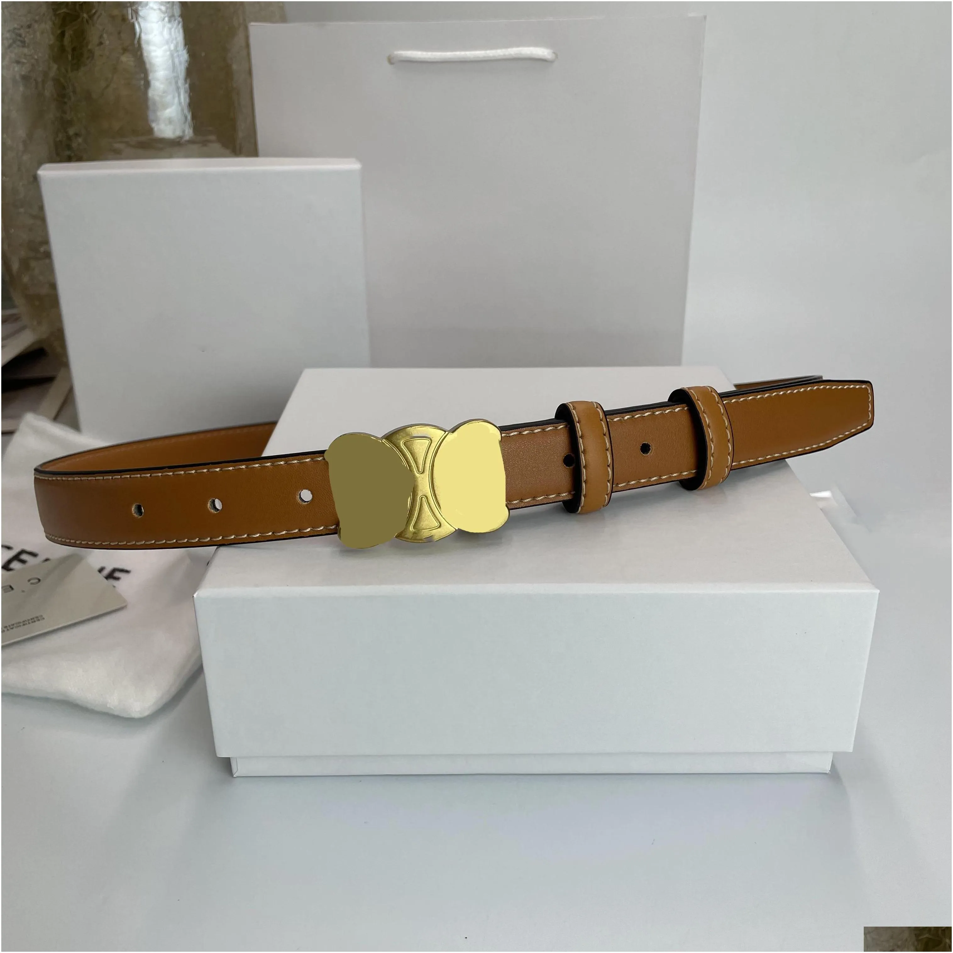 Luxury belt for woman designer 2.5cm classic smooth belts retro thin waist gold buckle genuine leather belt causal men women waistband with box