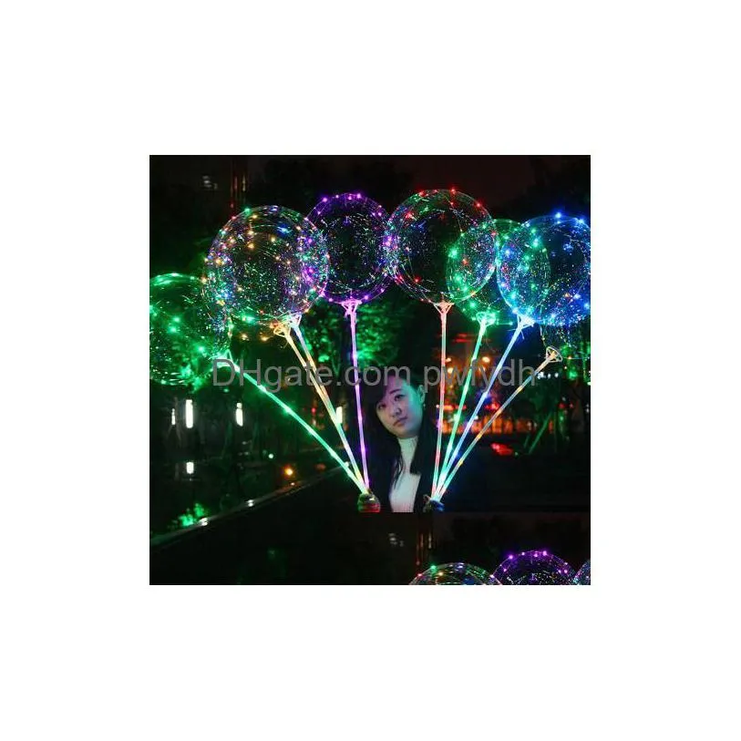 Party Decoration Luminous Led Balloon Transparent Colored Flashing Lighting Balloons With 70Cm Pole Wedding Decorations Holiday Supp Dhwng