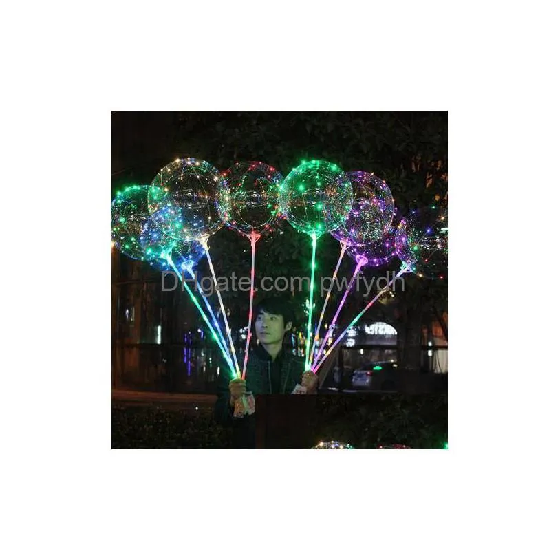 Party Decoration Luminous Led Balloon Transparent Colored Flashing Lighting Balloons With 70Cm Pole Wedding Decorations Holiday Supp Dhwng