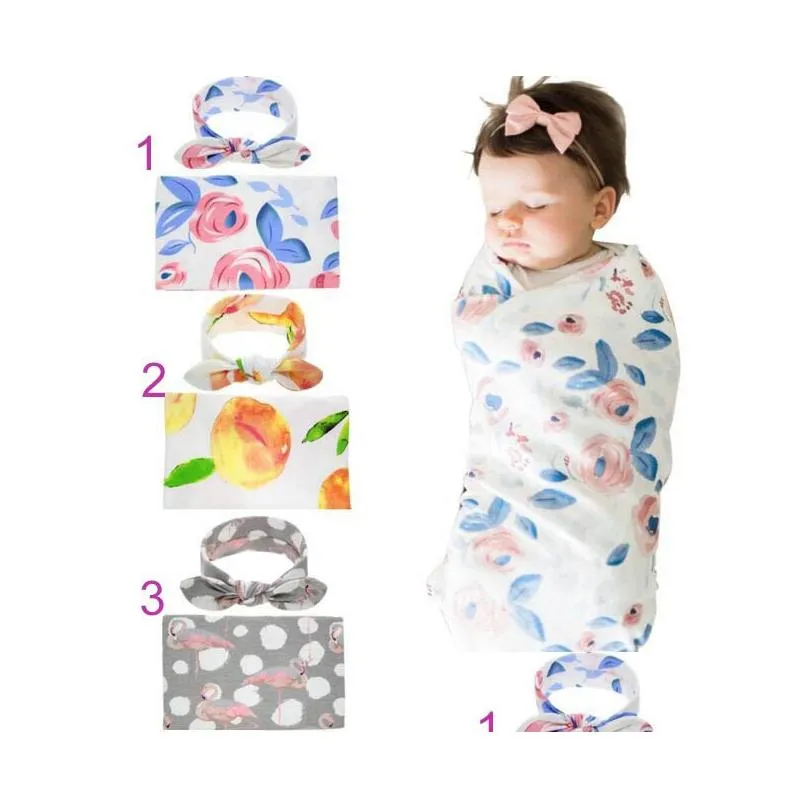 15 styles Kids Muslin Swaddles Ins Wraps Blankets Nursery Bedding Newborn Organic Cotton Ins Floral Print Swaddle + Headband two piece