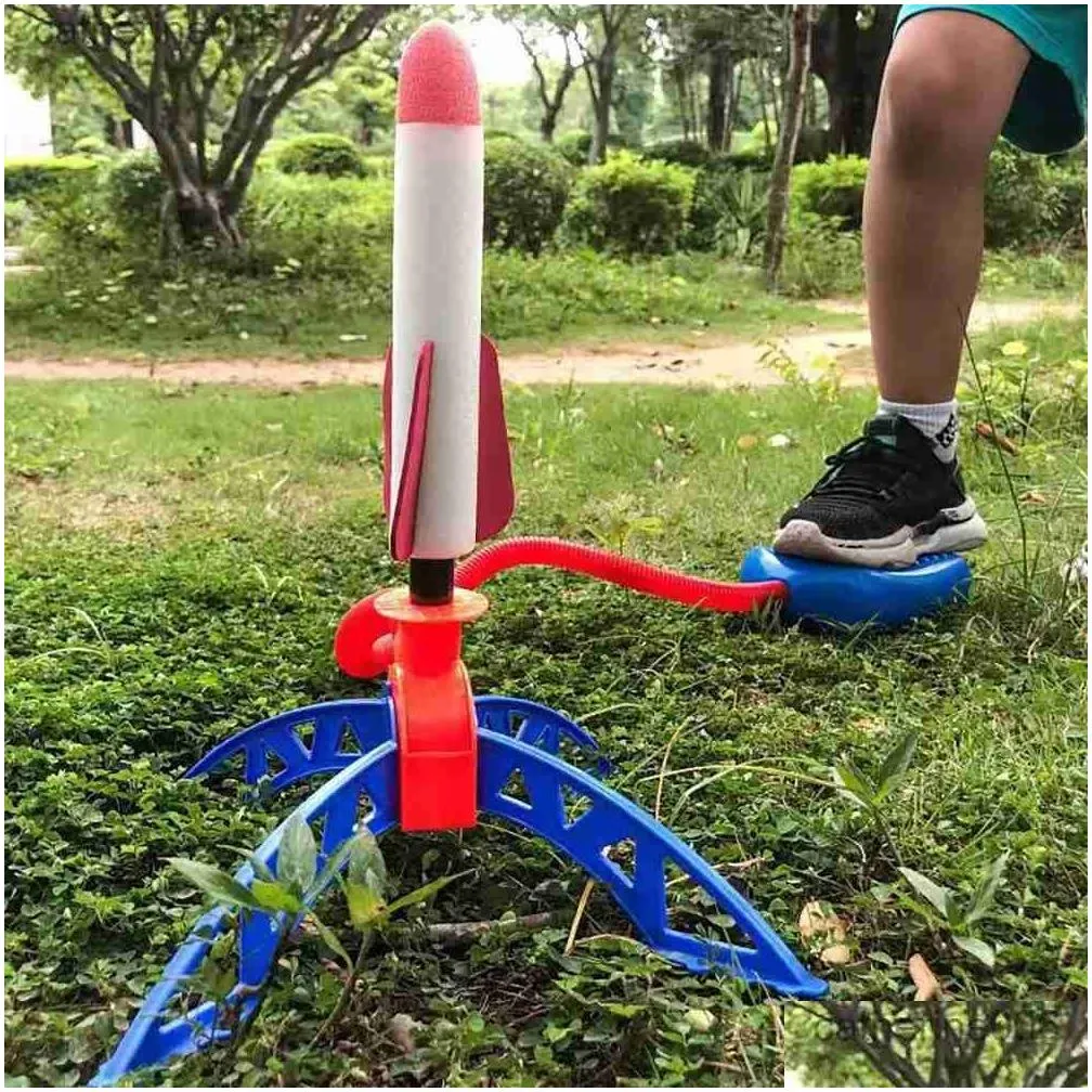 other toys air rocket foot pump launcher toy for outdoor children foot flashing stomp soaring flying foam jump pressed interactive game