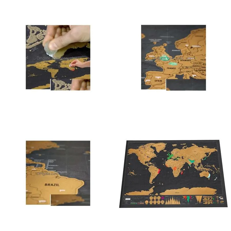 figurines deluxe erase black world map personalized travel scratch for room home decoration wall stickers