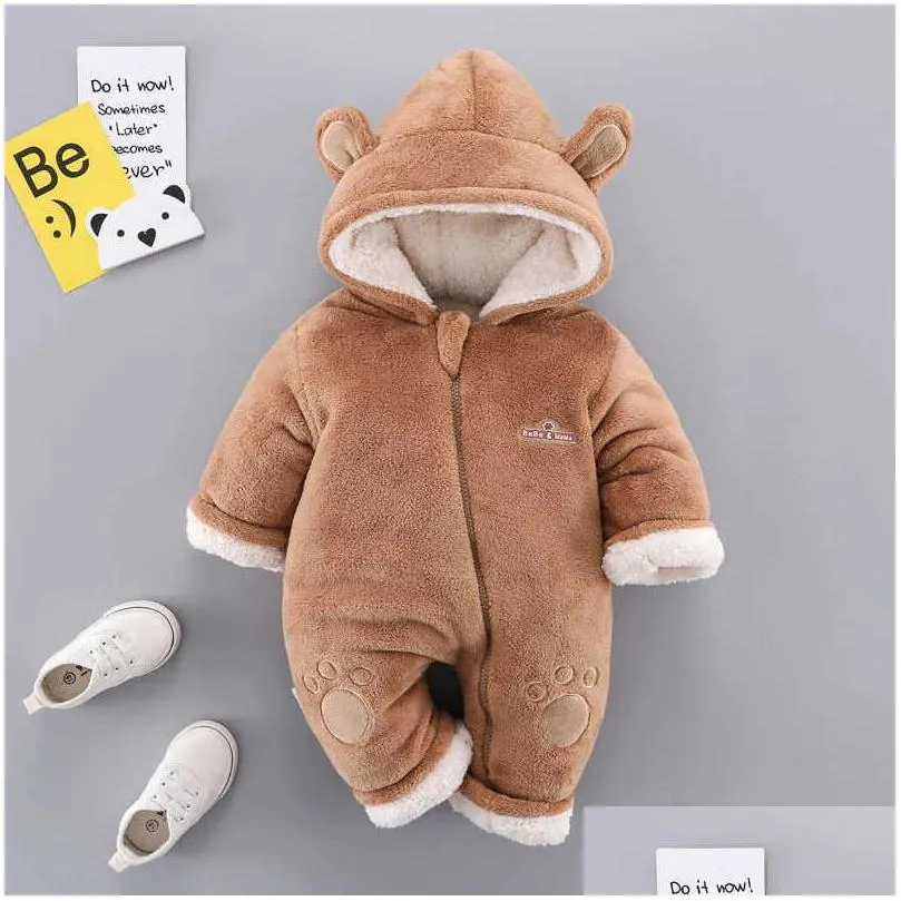 wool baby romper winter baby clothes hooded born clothes baby girls clothes for boys jumpsuit unisex overalls 0 3 9 24 month x0401