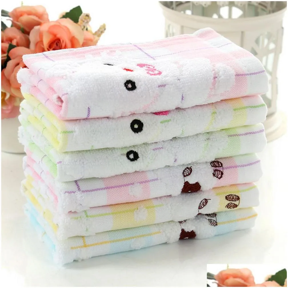 Baby Newborn Cartoon Print Cotton Towels Soft Comfortable Infant Double-layer Kerchief Square Towel with Hooks