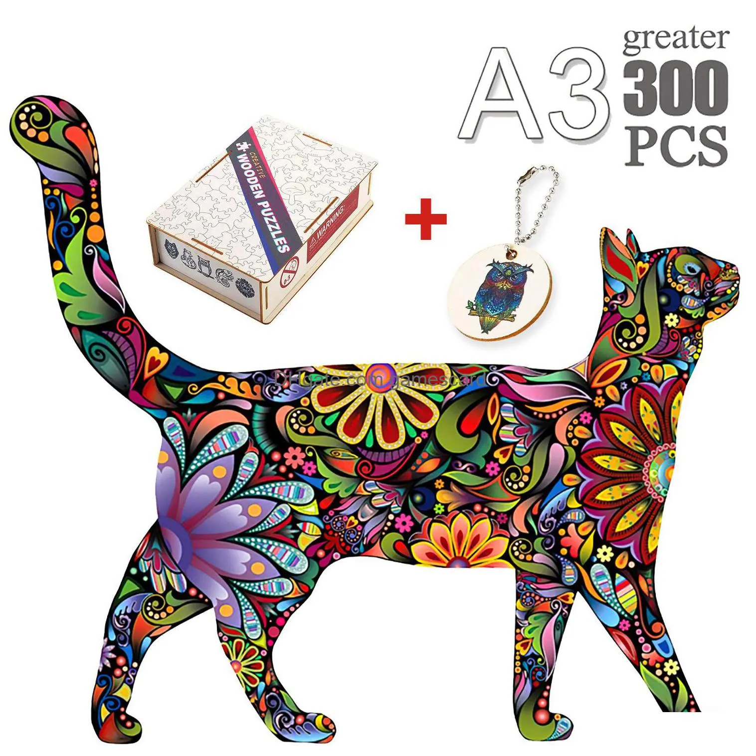 Puzzles Animal Wooden Jigsaw Mysterious Cat Puzzle Gift For Adt Kids Fabous Children Toy Leopard Decorative Gifts 230529 Drop Delivery Dhyqp