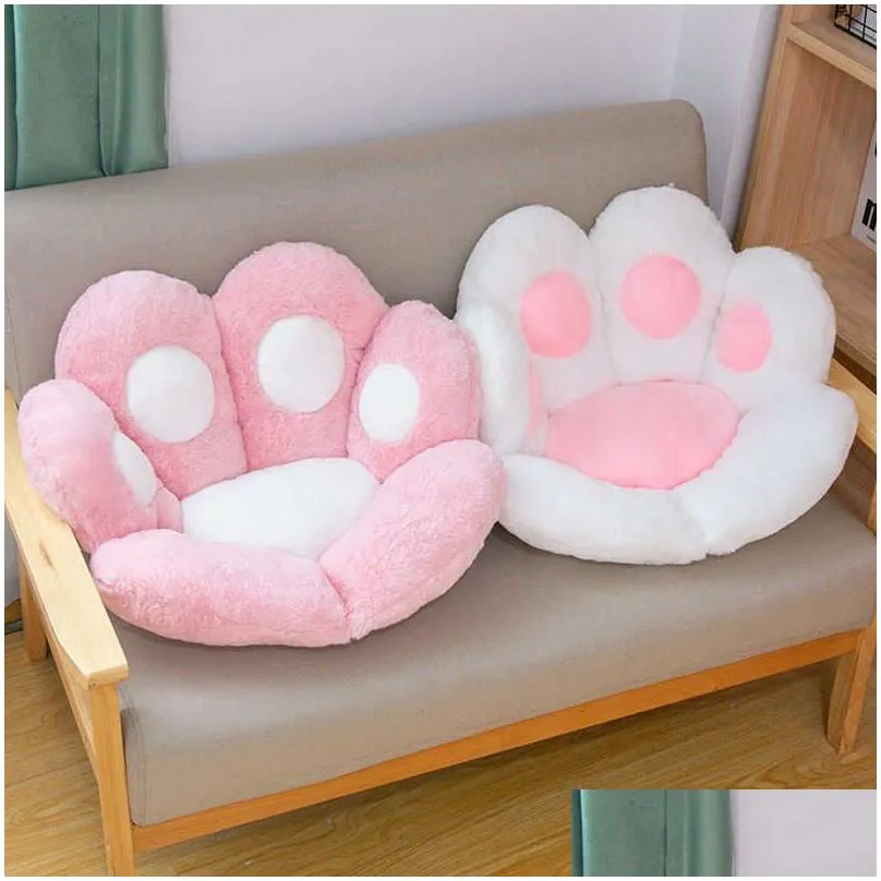 soft long plush bear paw chair pillow stuffed  size hanging chair seat pillow pink cartoon cat paws sofa decor cushion q0727