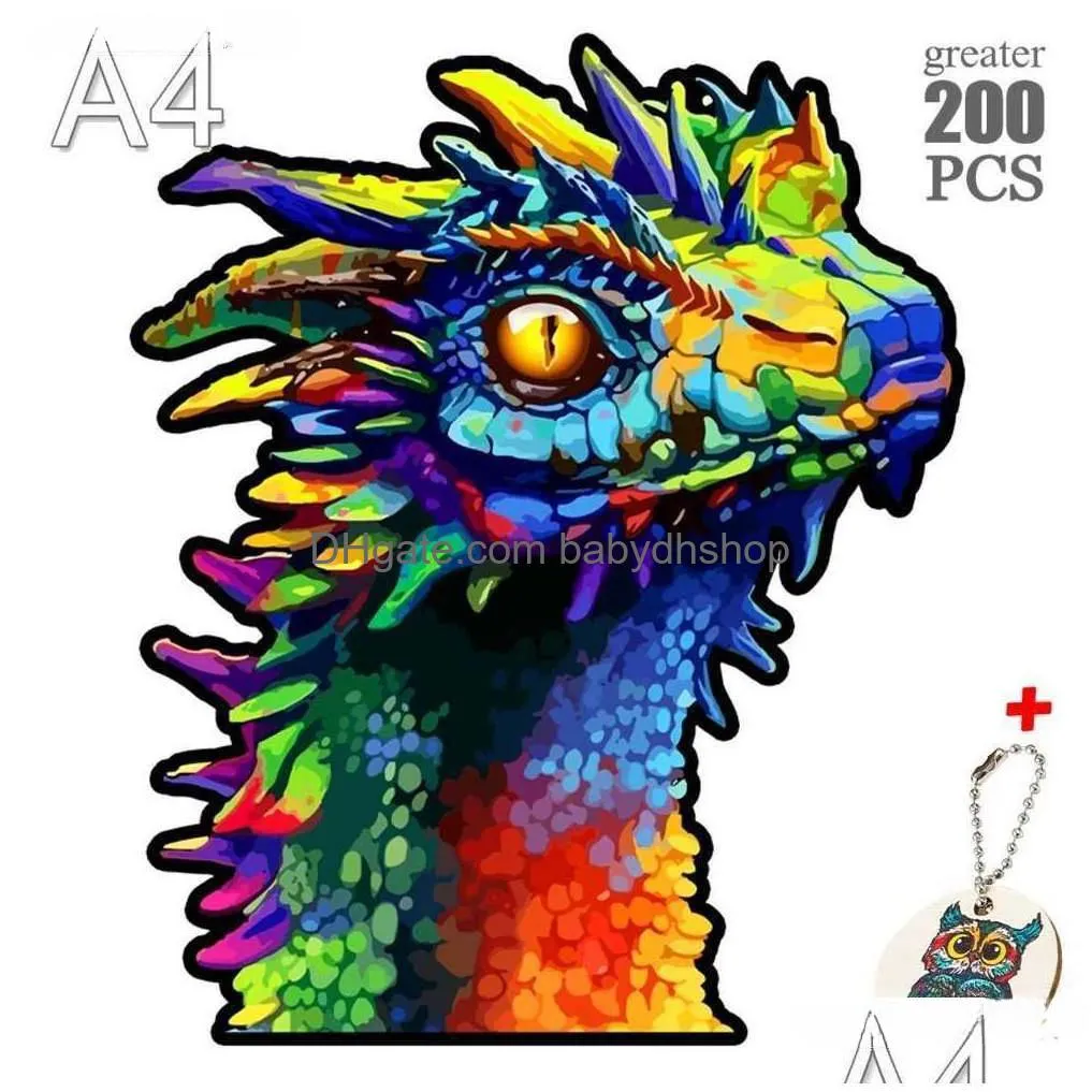 puzzles exquisite wooden animal jigsaw puzzles for kids adults beautiful irregular shape dragon fox wolf wooden puzzles diy