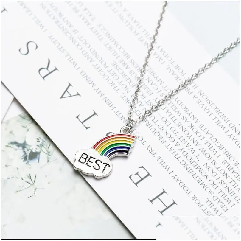 Pendant Necklaces Trendy Enamel Sier Plated Rainbow Best Friends Friendship Necklace Friend Kids Jewelry Gift Wholesale Drop Delivery Dhzkp