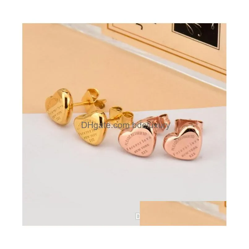 Stud New Arrival 316L Surgical Stainless Steel Love Stud Earrings Ip Rose Gold High Polished Women Jewelry Heart Design Earring Drop D Dhkce