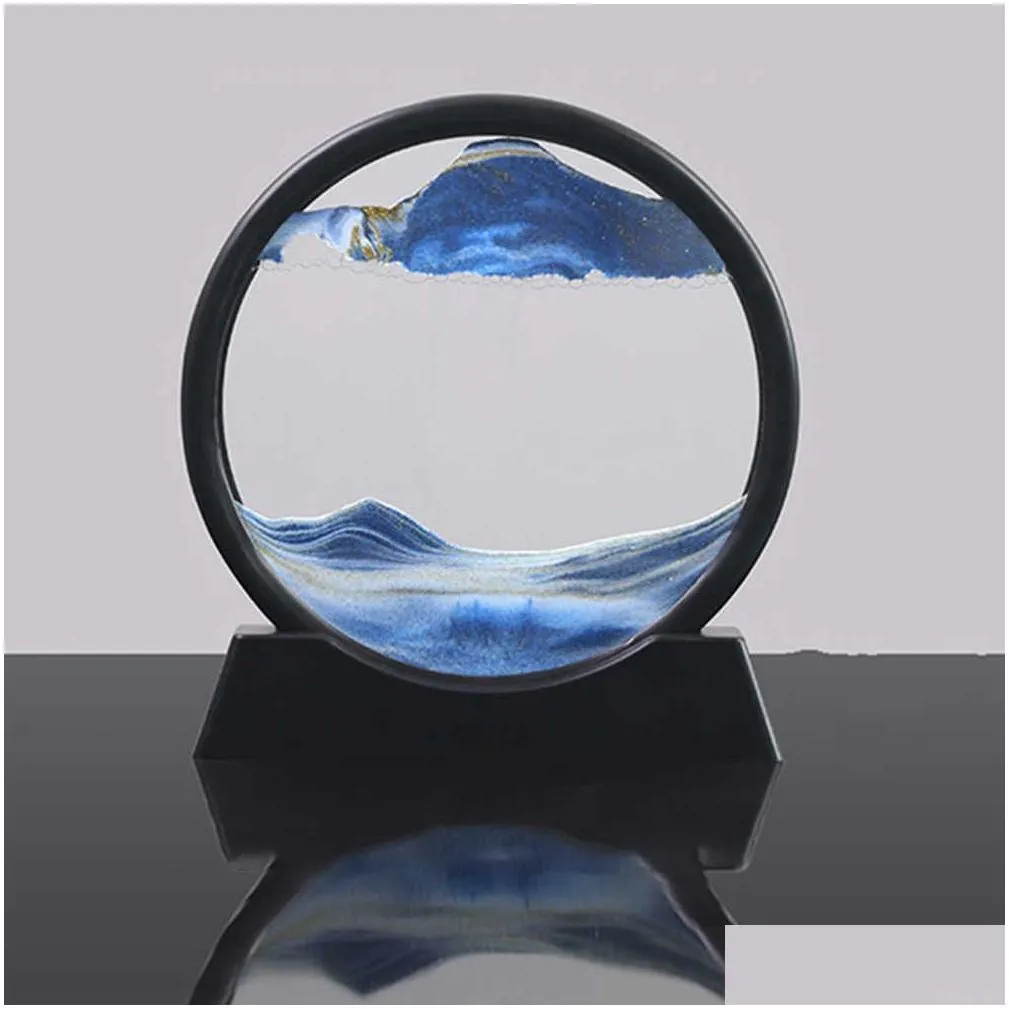 Wall Stickers 3D Quicksand Decor Painting Round Glass Moving Sand Picture Art In Motion Display Flowing Frame Desktop Livingroom Drop Dhyvq