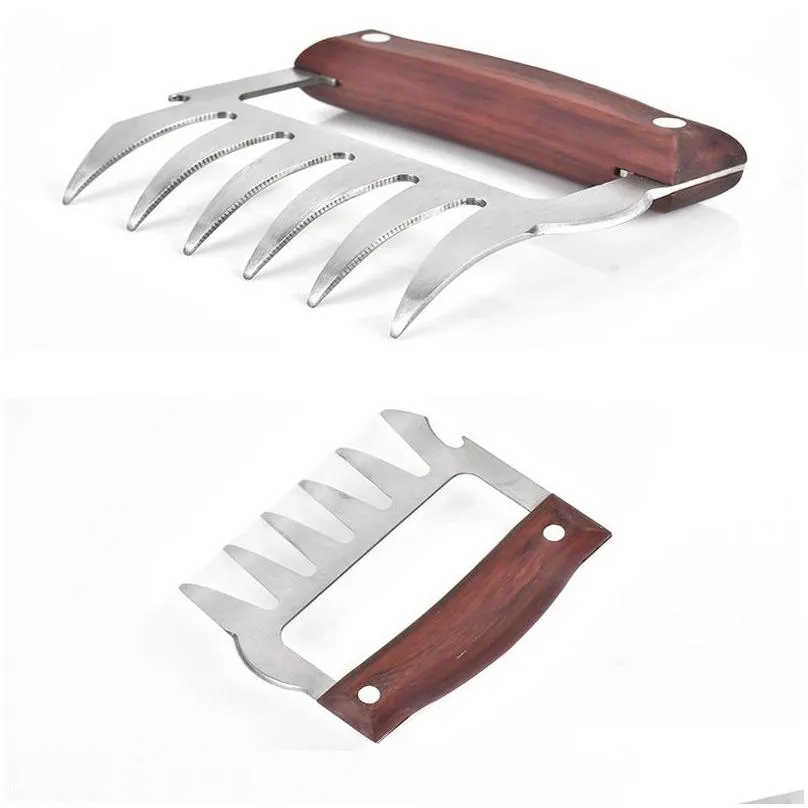 Bbq Tools & Accessories Wooden Bear Claws Stainless Steel Bbq Meat Shredder With Handle Bottle Opener Turkey Chicken Drop Delivery Hom Dh8Af