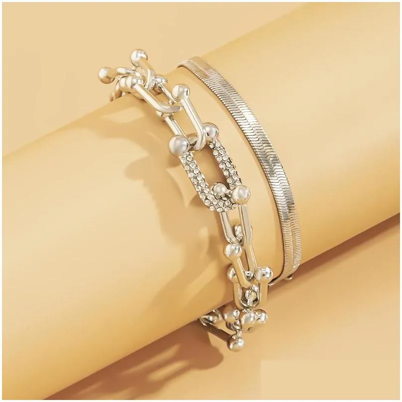 Chain Link Chain Crystal U-Shaped Buckle Metal Bangle Bracelet Statement Gold Sier Color Fashion Pseras Women Bijoux Gift Drop Deliver Dh4H1