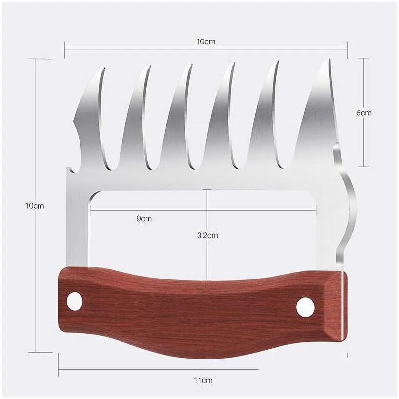 Bbq Tools & Accessories Wooden Bear Claws Stainless Steel Bbq Meat Shredder With Handle Bottle Opener Turkey Chicken Drop Delivery Hom Dhbkt