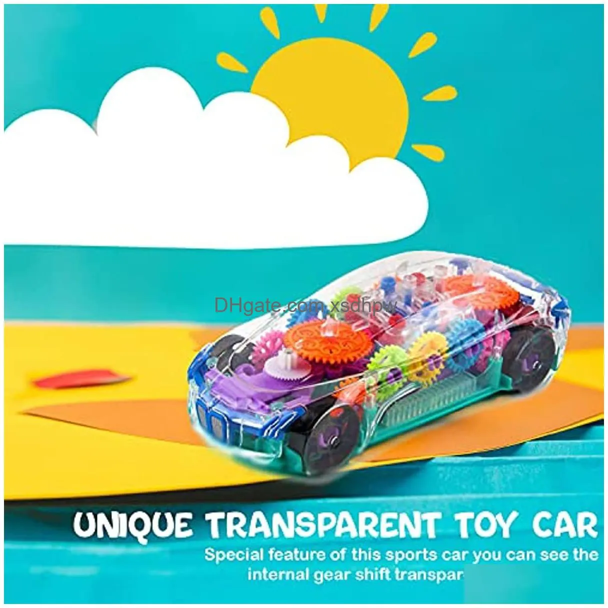 electric transparent toy car see through cars mechanical battery operated race vehicle toys visible colored moving gears brilliant led light effects